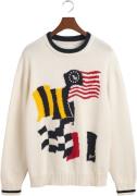 Gant Flag Intarsia Cotton Cneck Mand Eggshell Sweaters Str M - hos Mag...