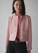 MANGO Fitted Tweed Jacket Kvinde Pink Overgangsjakker Str L - hos Maga...