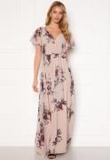 Goddiva Flutter Floral Maxi Dress Latte S (UK10)