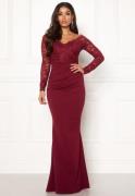 Goddiva Lace Trim Maxi Dress Wine M (UK12)