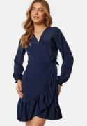 John Zack Frilly Wrap Mini Dress Navy L (UK14)