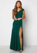 Goddiva Bardot Pleat Maxi Split Dress Emerald XXL (UK18)