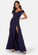 Goddiva Bardot Pleat Maxi Split Dress Navy XXL (UK18)