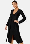 BUBBLEROOM Pleated Wrap Midi Dress Black S