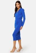 John Zack Deep V Rouched Midi Dress Cobalt XXS (UK6)