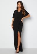 Bubbleroom Occasion Wrap Slit Maxi Dress Black 46