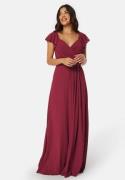 Bubbleroom Occasion Butterfly Sleeve Draped Chiffon Gown Wine-red 40