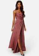 Bubbleroom Occasion Waterfall High Slit Satin Gown Dark old rose 40