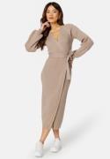 BUBBLEROOM Wrap Rib Knitted Midi Dress  Nougat 2XL