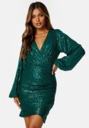 Bubbleroom Occasion Sequin Wrap Dress Dark green XS