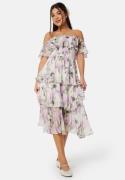 Goddiva Floral Bardot Pleated Midi Dress Multi XXL (UK18)