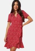 BUBBLEROOM Flounce Short Wrap Dress Red/Patterned S