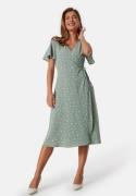 VILA Lovie S/S Wrap Midi Dress Green/Patterned 40