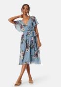 Goddiva Flutter Floral Midi Dress Air Force Blue XXL (UK18)