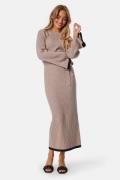 BUBBLEROOM Round Neck Rib Knitted Maxi Dress  Beige XL