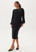 BUBBLEROOM Round Neck Rib Knitted Midi Dress  Black M