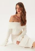 BUBBLEROOM Off Shoulder Knitted Midi Dress Offwhite XS