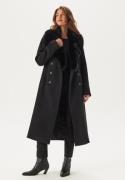 Chiara Forthi Fur Collar Belted Wool Blend Coat Black L