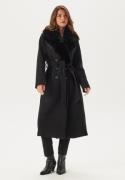 Chiara Forthi Fur Collar Belted Wool Blend Coat Black XL