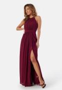 AngelEye High Neck Maxi Dress With Split Burgundy XS (UK8)