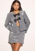 Bubbleroom Occasion Bow Sequin Velvet Jacket Silver grey XS