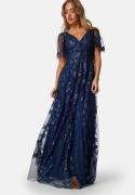 Goddiva Embroidered Flutter Maxi Dress Navy S (UK10)