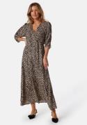 BUBBLEROOM Ruched Sleeve Midi Dress  Light nougat/Patterned XS