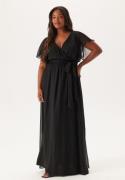 Goddiva Curve Flutter Sleeve Chiffon Maxi Curve Dress Black 46 (UK18)