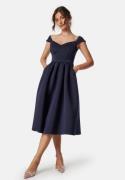 Goddiva Sweetheart Bardot Midi Dress Navy L (UK14)