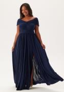 Goddiva Curve Bardot Rouched Maxi With Split Navy 46 (UK18)