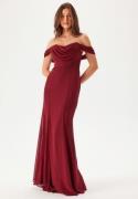 Goddiva Chiffon Off Shoulder Maxi Dress Berry M (UK12)