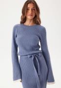 BUBBLEROOM Round Neck Rib Knitted Maxi Dress  Dusty blue S