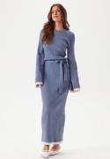 BUBBLEROOM Round Neck Rib Knitted Maxi Dress  Dusty blue M