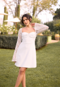 Bubbleroom Occasion Lace Sleeve Bustier Dress White 34