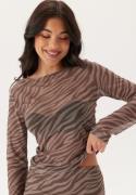 BUBBLEROOM Long Sleeve Mesh Top Brown/Beige M