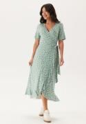 Happy Holly Frill S/S Wrap Dress Green/Floral 52/54