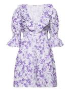 Linen V-Neck Dress Kort Kjole Purple By Ti Mo
