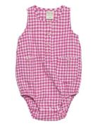Ruutu Playsuit Bodysuits Short-sleeved Pink Ma-ia Family
