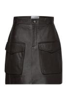 Slfkaisa Hw Short Leather Skirt Kort Nederdel Brown Selected Femme