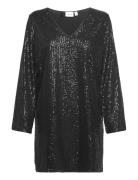Viglitas Deep V-Neck L/S Sequin Dress Kort Kjole Black Vila