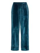 Pant Shiny Velours Piping Pyjamasbukser Hyggebukser Blue Hunkemöller