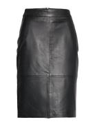 Slfmaily Hw Leather Skirt Noos Knælang Nederdel Black Selected Femme