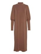 Ellemw Puff Long Dress Knælang Kjole Brown My Essential Wardrobe