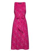 Geo-Print Belted Crepe Midi Dress Knælang Kjole Pink Lauren Ralph Laur...