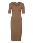 Slfjamina 2/4 Knit Dress Ex Knælang Kjole Brown Selected Femme