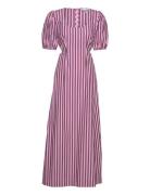 Stripe Cotton Cutout Dress Knælang Kjole Pink Ganni