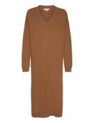 Lise V-Dress Knælang Kjole Brown Basic Apparel