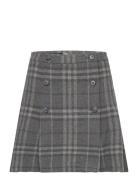 Plaid Pleated Wool-Blend Tweed Miniskirt Kort Nederdel Grey Lauren Ral...