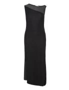 Fluid Jersey Panel Midi Dress Knælang Kjole Black Calvin Klein