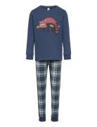 Pajama Placment Check Pyjamassæt Blue Lindex